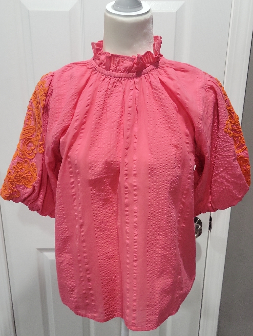 THML Pink Blouse with Orange Embroidered Sleeves